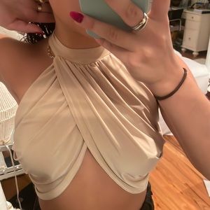 Pretty little thing tan top, with open back
